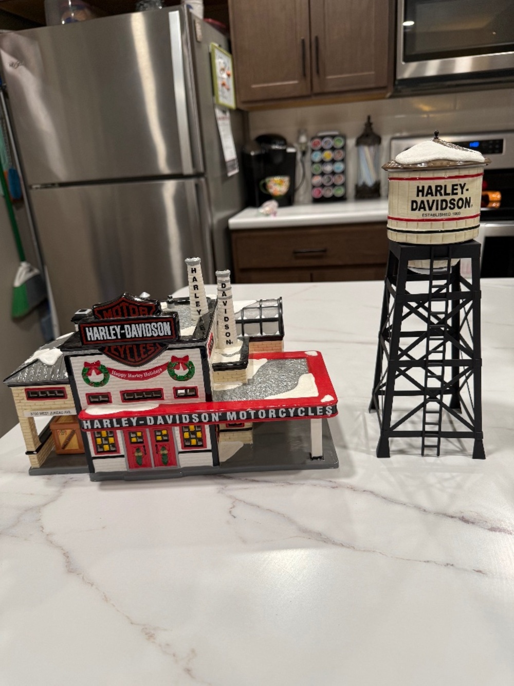 Department 56 Snow Village Harley Davidson Shop & Snow Village Water Tower Decor